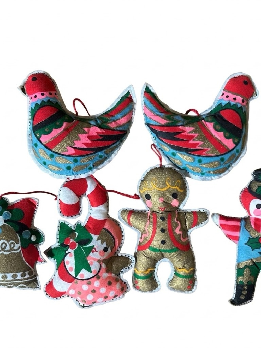 Vintage 1970s/60s Christmas Cut and Sew Cloth Fabric Stuffed Ornaments Lot of 6